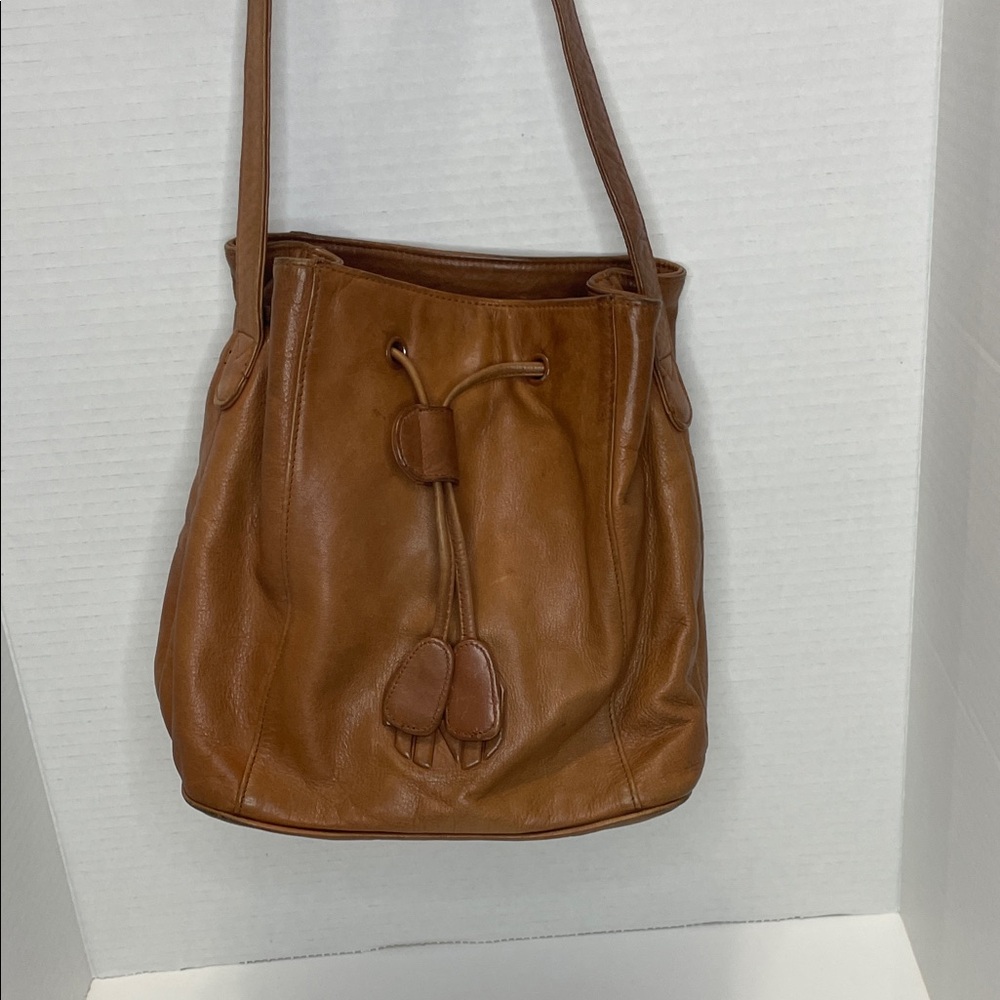 90s Brown Leather Bucket Bag: Anne Klein